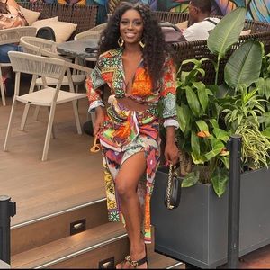 Zara 2 Piece Multicolored Floral Printed Crop Top & Skirt Co Ord Set